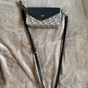 DKNY Black and Beige Monogram Crossbody Bag